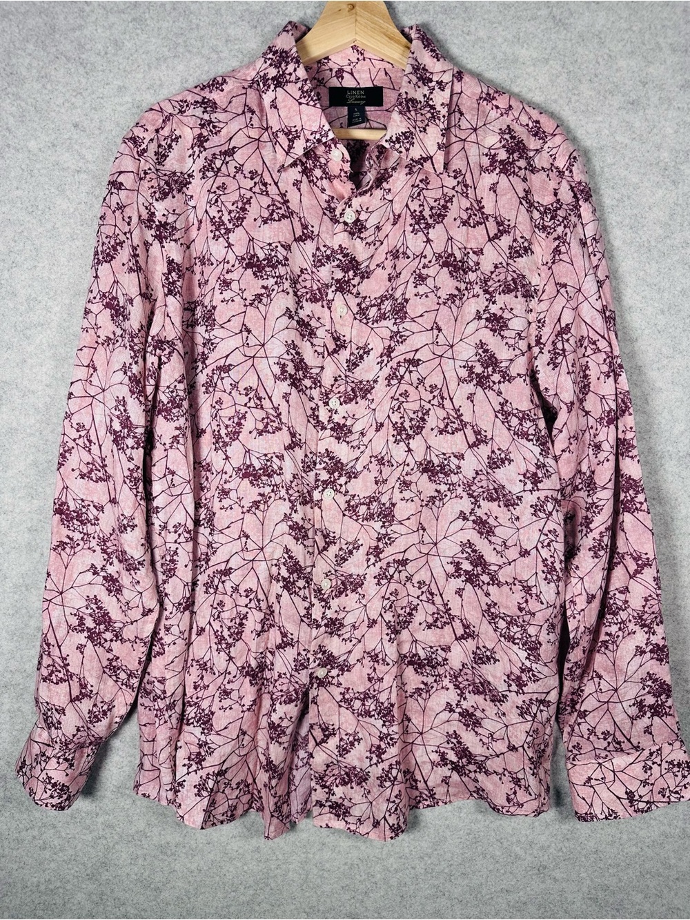 Club Room Luxury 100% Linen Long-sleeve Pink Floral Shirt